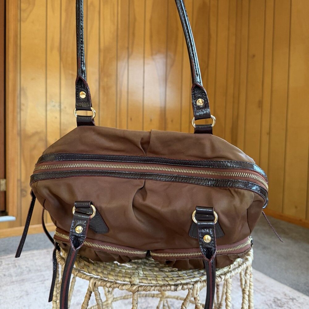 MZ Wallace Brown Nylon Leather Large Top Handle Tote Bag - Picture 7 of 16